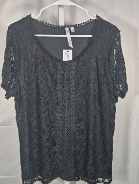NY Collection Black Lace Blouse, 2x NWT